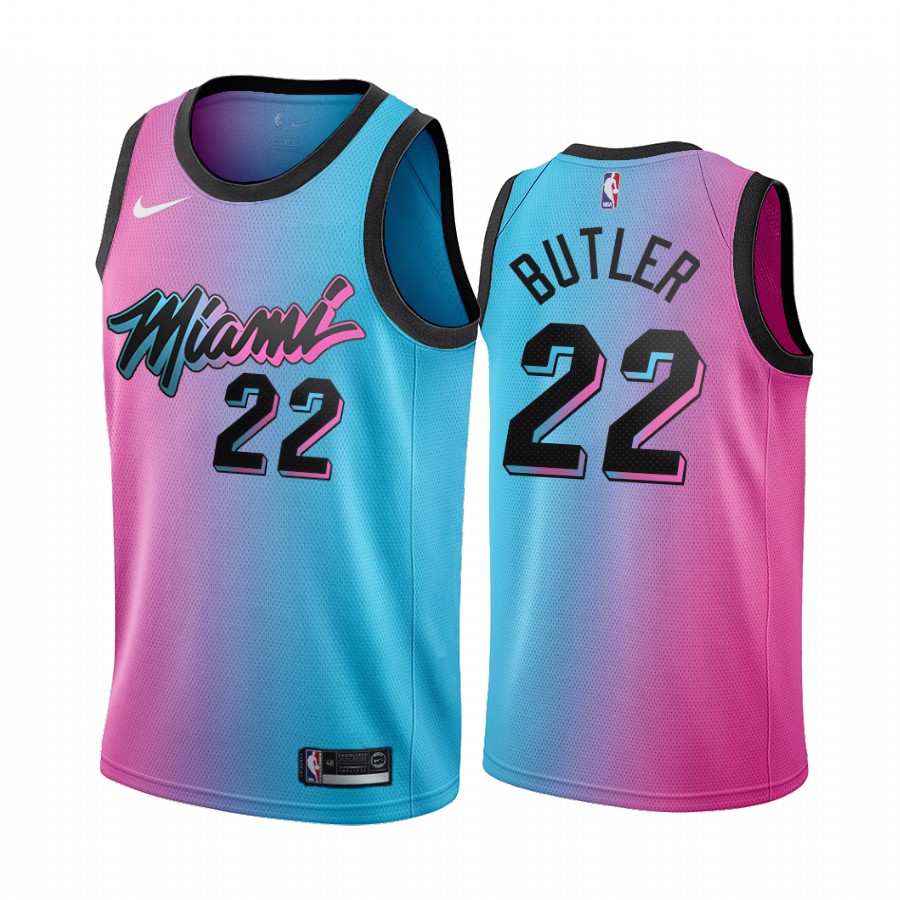 Men's Miami Heat #22 Jimmy Butler Blue/Pink City Edition Vice Stitched Jersey